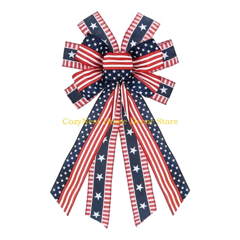 92MF Handmade Ribbon Bows For Patriotic Decoration Party Crafting Supplies Decorative Bowknot for Independence Day