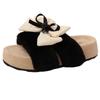 Flat-bottomed cute fluffy slippers women's warm and comfortable autumn retro bow non-slip cartoon one-pedal cotton slippers