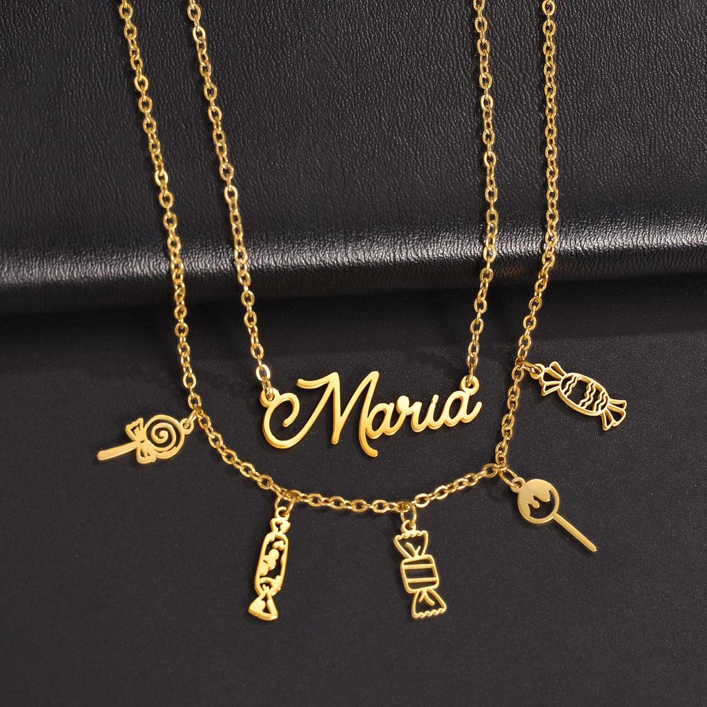 Atoztide Personalized Custom 2 Layer Names Pendant Necklace for Women Stainless Steel Heart Cross Fashion Christmas Jewelry Gift