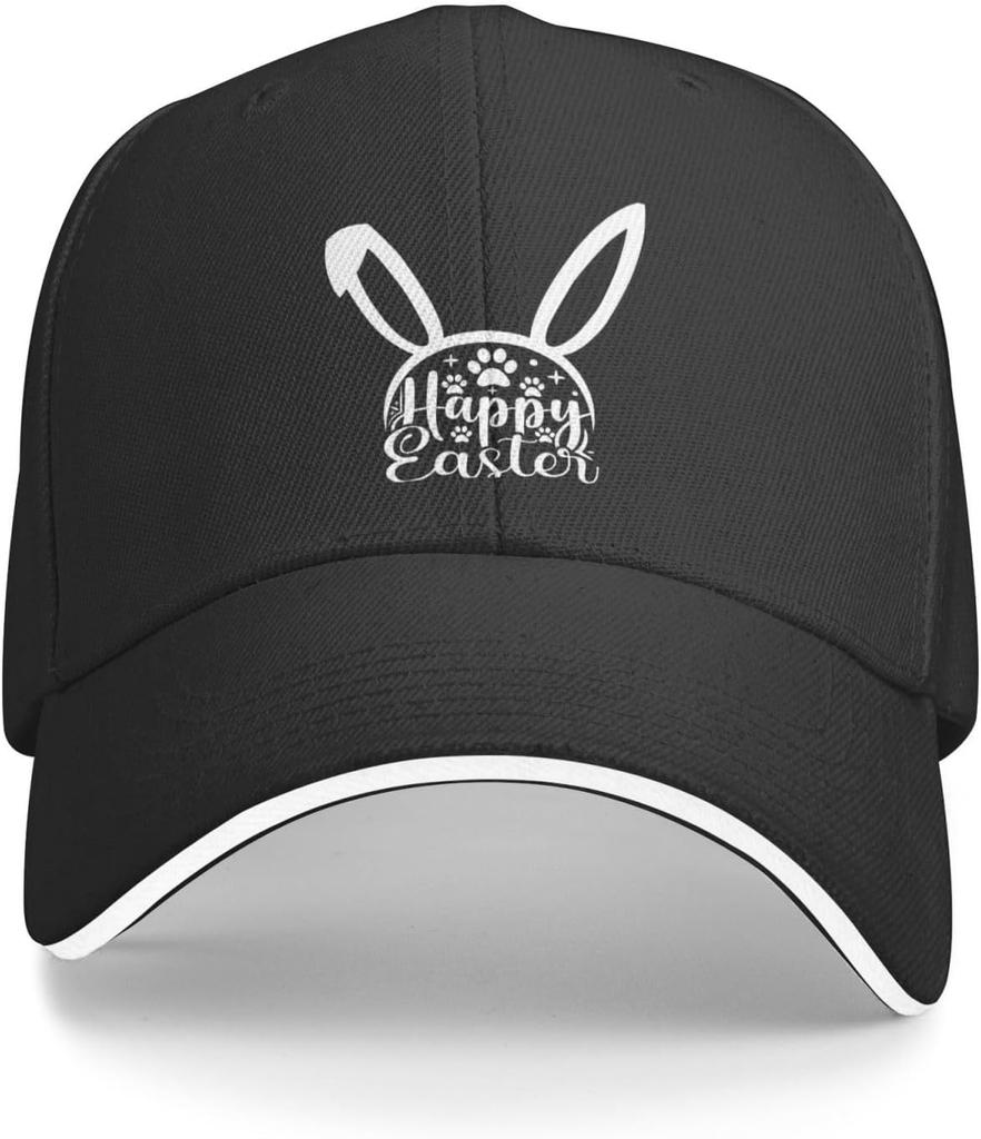 Happy Easter Bunny Paw Print Baseball Cap Polyester Casual Adjustable Sun Protection Hat