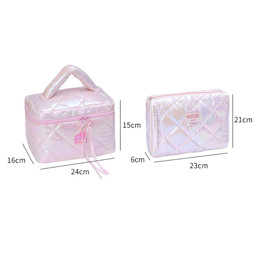 Wide Open Quilted Makeup Bag Large Capacity Zipper Handle Travel Toiletry Cosmetic Bag Ladies Makeup Storage Bags
