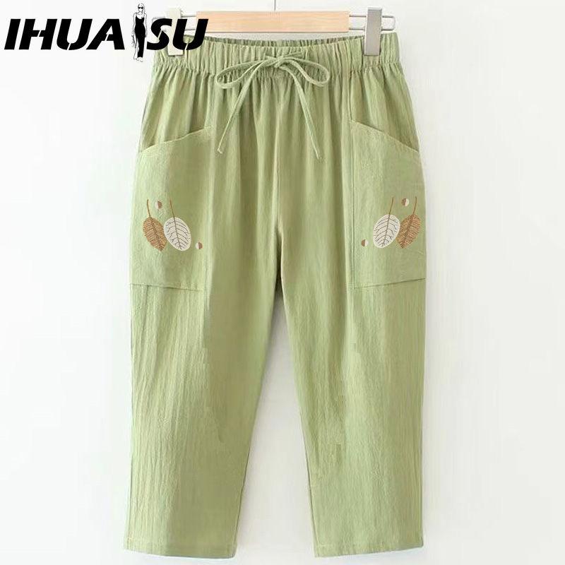 

IHUASU Women s Fashion Casual Solid Color Print Pants & Capris XXXXL зелёный