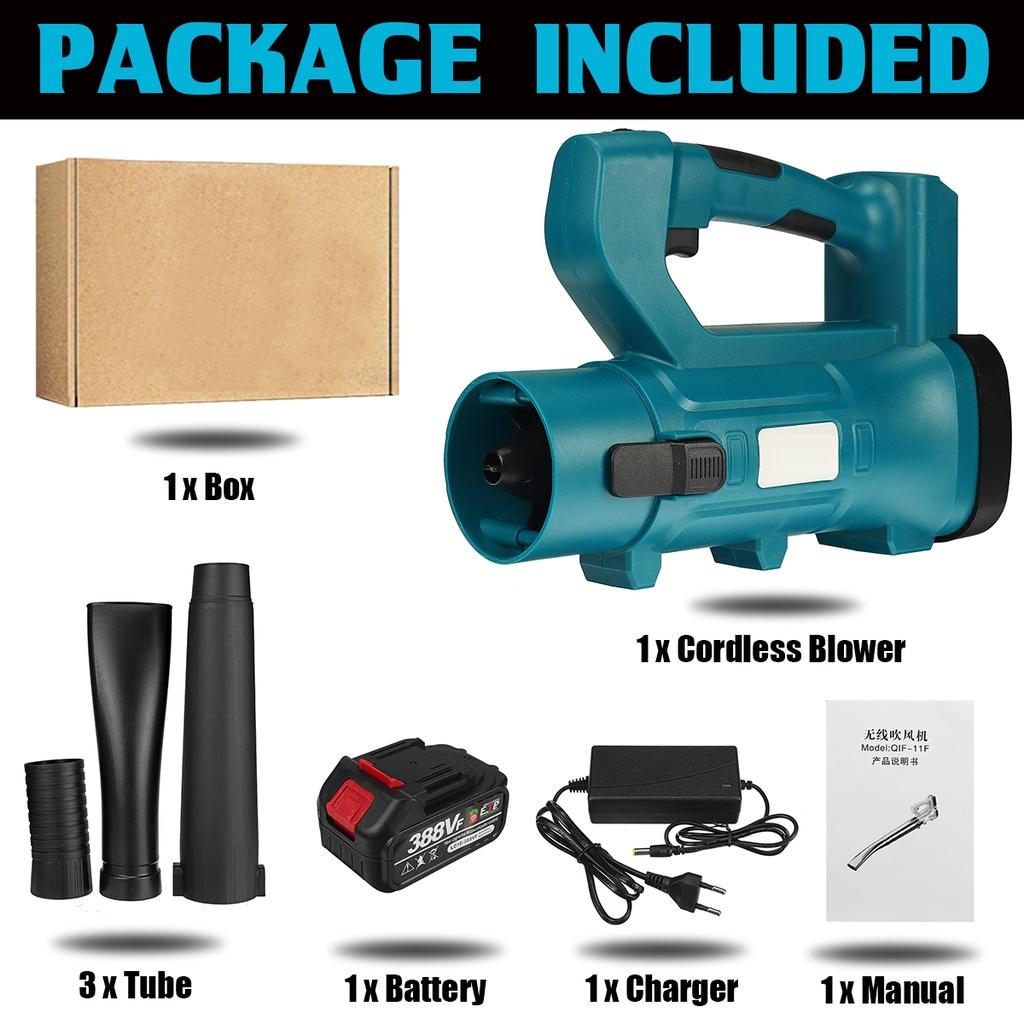 

Аккумуляторная воздуходувка Высокомощная снегоуборщик 3000 Вт 388VF Портативная электрическая аккумуляторная воздуходувка для листьев с 2 аккумуляторами 1*Battery