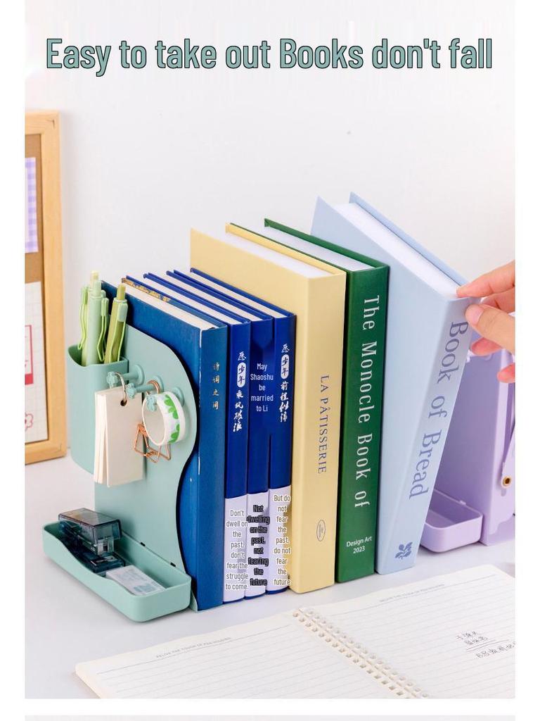 Telescopic Metal Book Stand with Pencil Case for Office Desktop Storage