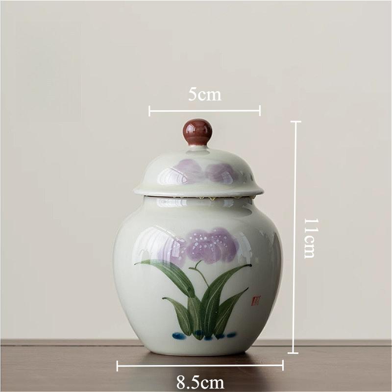 1pc Ceramic Tea Storage Jar Chinese Moisture-proof Sealed Jar Tea Box with Lid Hand Drawn Storage Container Household Items