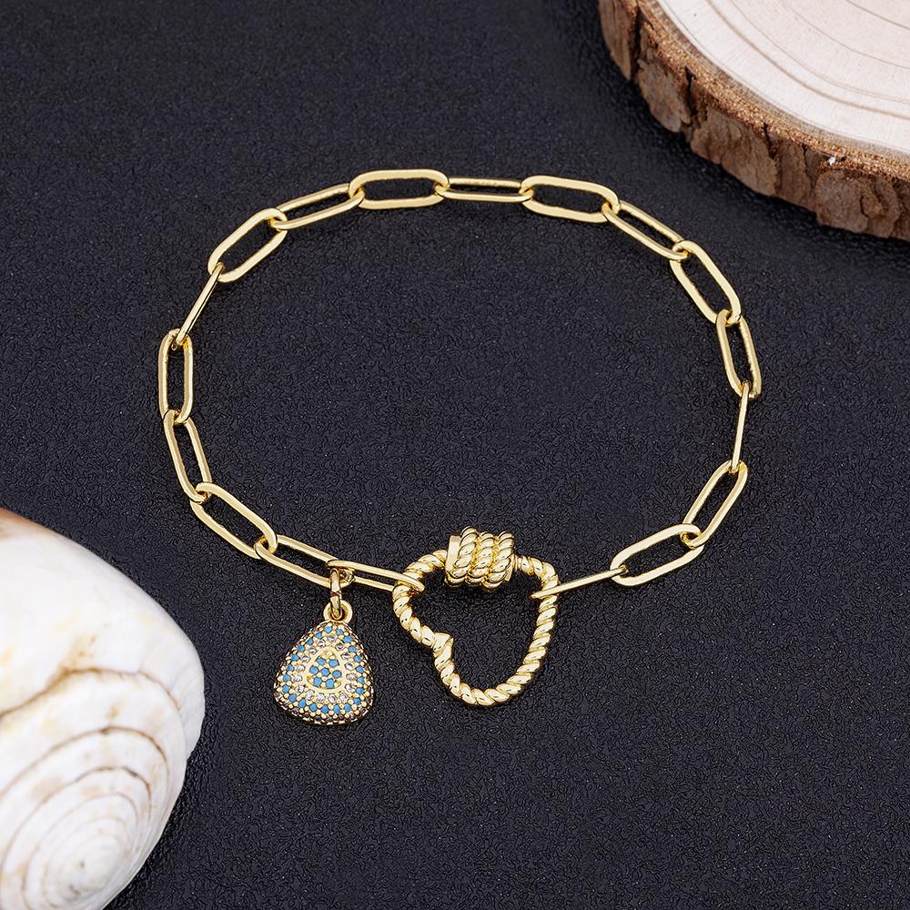 Nidin Hot Sale Romantic Heart Bracelets Pendant Link Chain Bracelet for Women Men Copper Cubic Zirconia Party Wedding Jewelry
