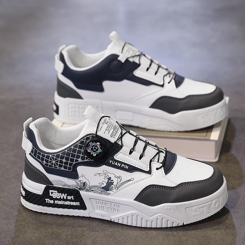 

Модные вращающиеся кнопки спортивные мужские туфли 2024 года весна и лето новые кожаные поверхности в национальном стиле низкие повседневные молодежные туфли для сноуборда 44