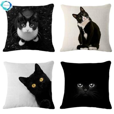 Black Cat Cotton Linen Decorative Pillow Case Car Seat Chair Sofa Waist Throw Pillow Case Home Decor Cushion Cover 45X45CM