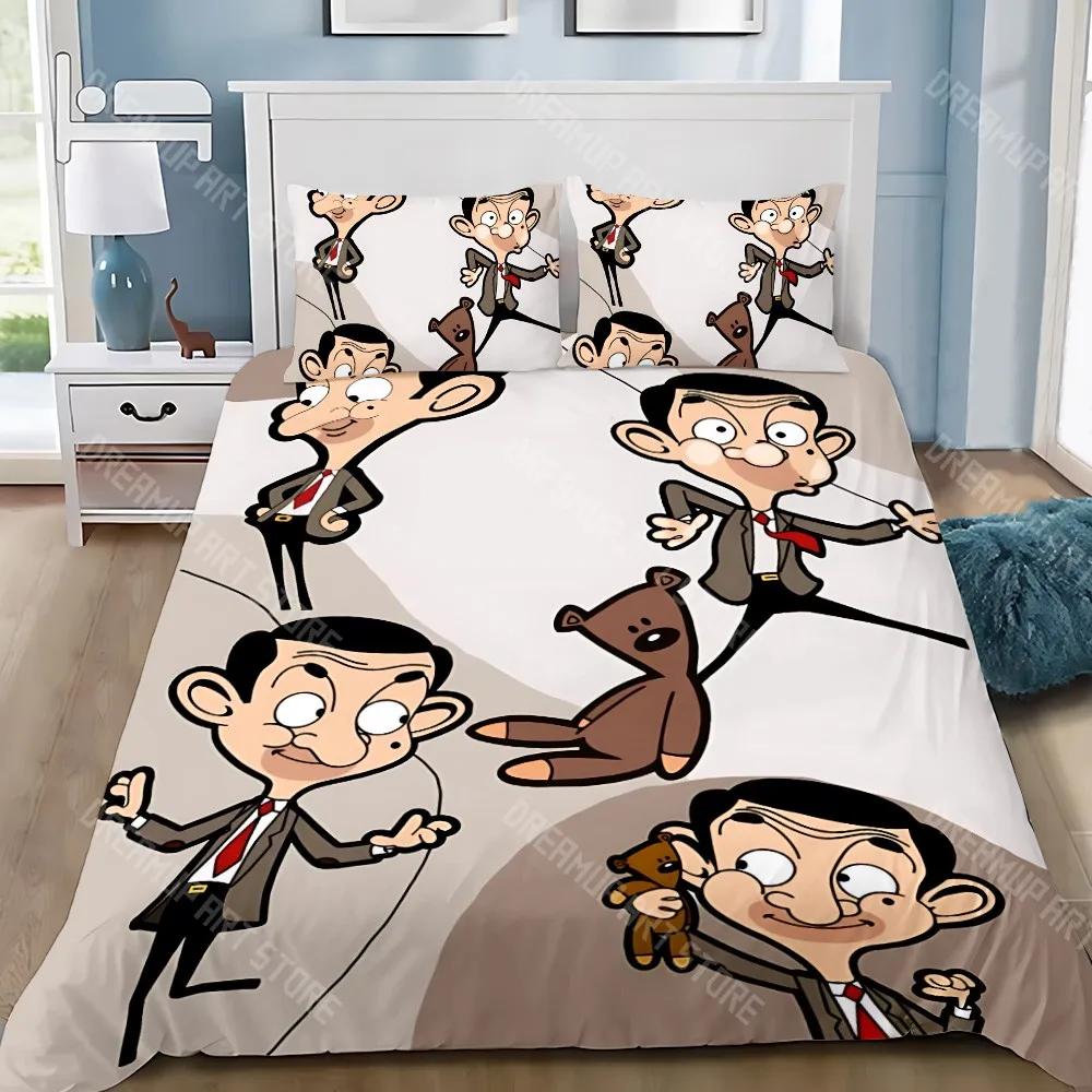 Juego de ropa de cama con funda nórdica y funda de almohada de dibujos animados para adultos, niño, Sr. B-Bean, niña, decoración de dormitorio, regalo para niños, individual, doble, tamaño grande.