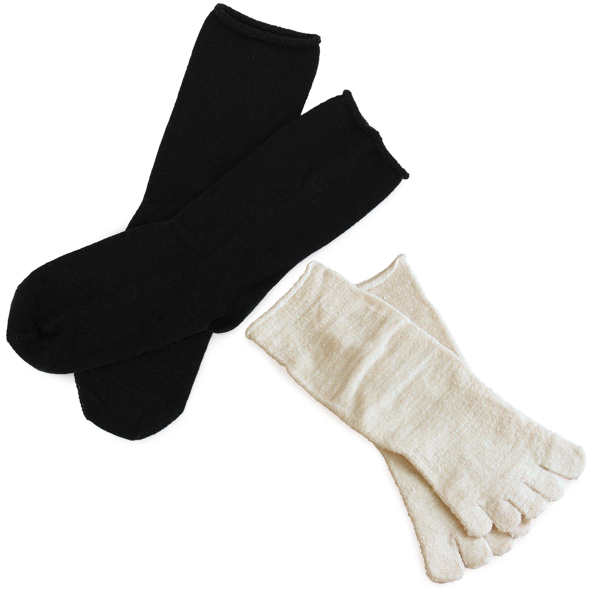 

Hiorie Silk Cotton Large Set of 2 Socks with Black Silk Japanese-Made Anti-Cold Socks, Inner, Outer, Size, Pairs, Five-Toe Cover,