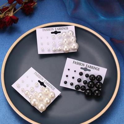Weißes Simulierter Perlen Ohrring-Set Für Damen Ohrstecker Kugel Ohrringe Modeschmuck Brincos Schmuckzubehör