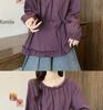 Plus Size Ruffled Waist Long Sleeve Shirt - Women's Spring/Autumn Korean Style, Slimming and Elegant Top