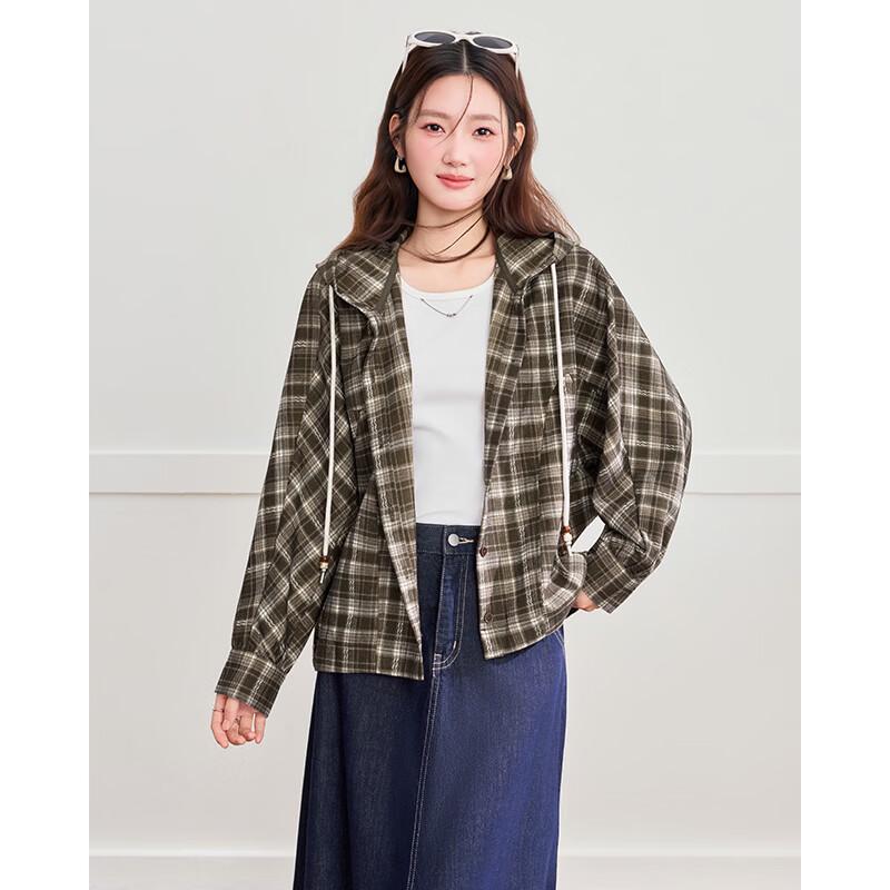 IEF Autumn Plaid Hooded Drawstring Jacket