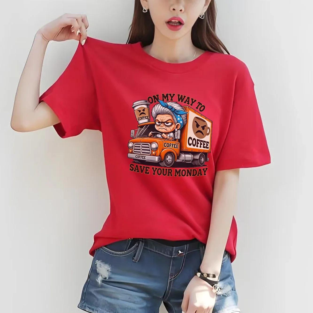 Womens casual versatile Tshirt with retro printing and fashionable summer short sleeved round neck Womens Tshirt S