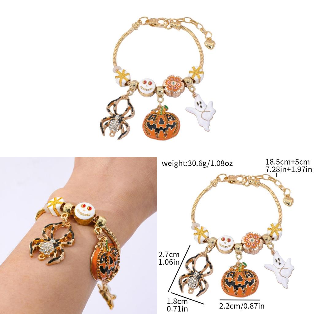 Halloween Pumpkin Charm Bracelet With Micro Inlay Zirconia For Unisex Costume Accessory