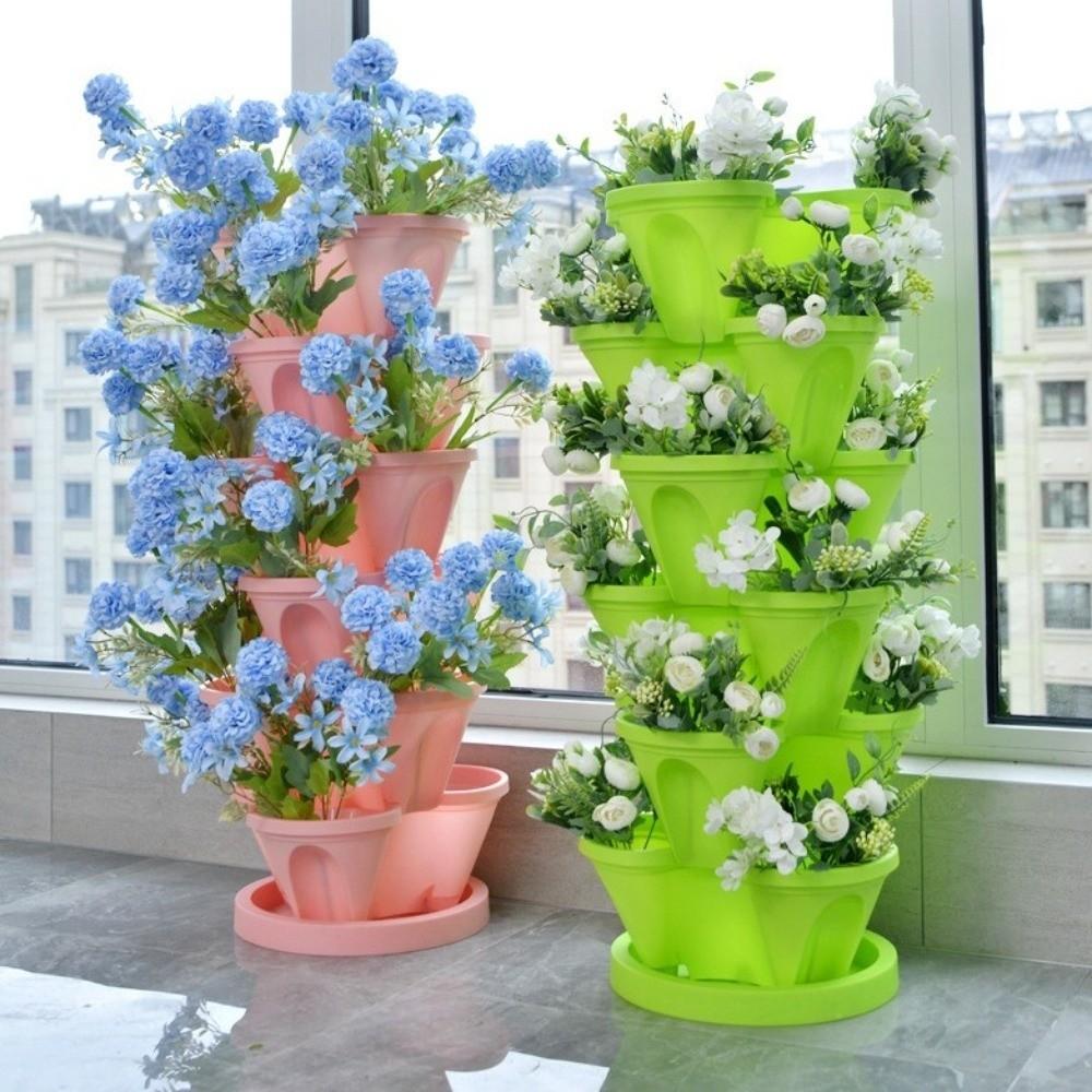 3/4 Petal Vertical Pot Plastic Planting Container Durable Stackable Flower Pot  Home