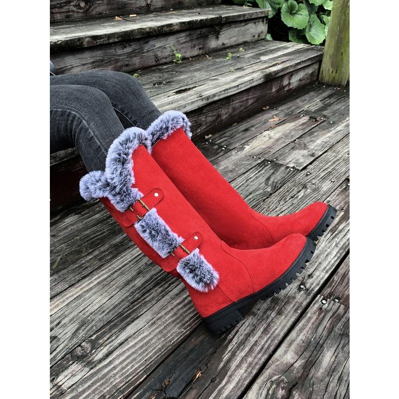 Winter Warm High Snow Boots Women's 2025 New Belt Buckle Plus Size Fleece Thickened Wool Wool Cotton Shoes