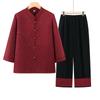 Mother's Summer Tang-Style Two-Piece Set: Seven-Sleeve Shirt & Top for Middle-Aged & Elderly Ladies