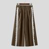INCERUN Men Casual Zipper Waist Lace Hem Long Wide Legs Pants Trousers