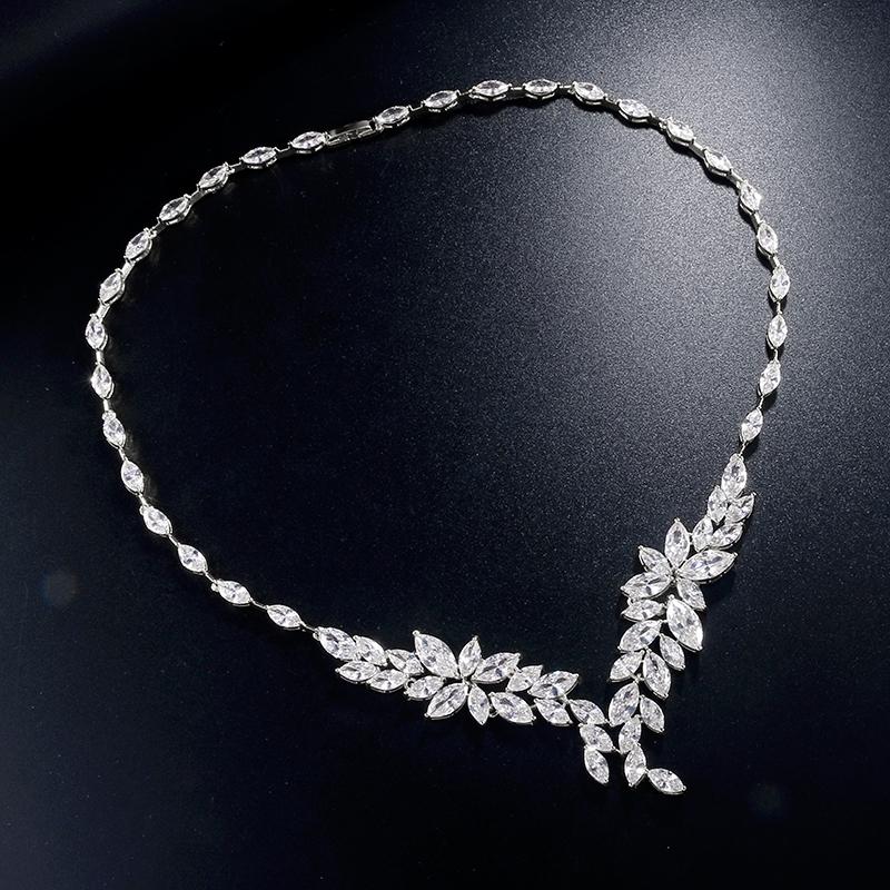 ZAKOL Luxury Brilliant Full Zirconia Leaf Flower Necklace for Women Elegant Dubai Nigeria Bridal Wedding Party Zircon
