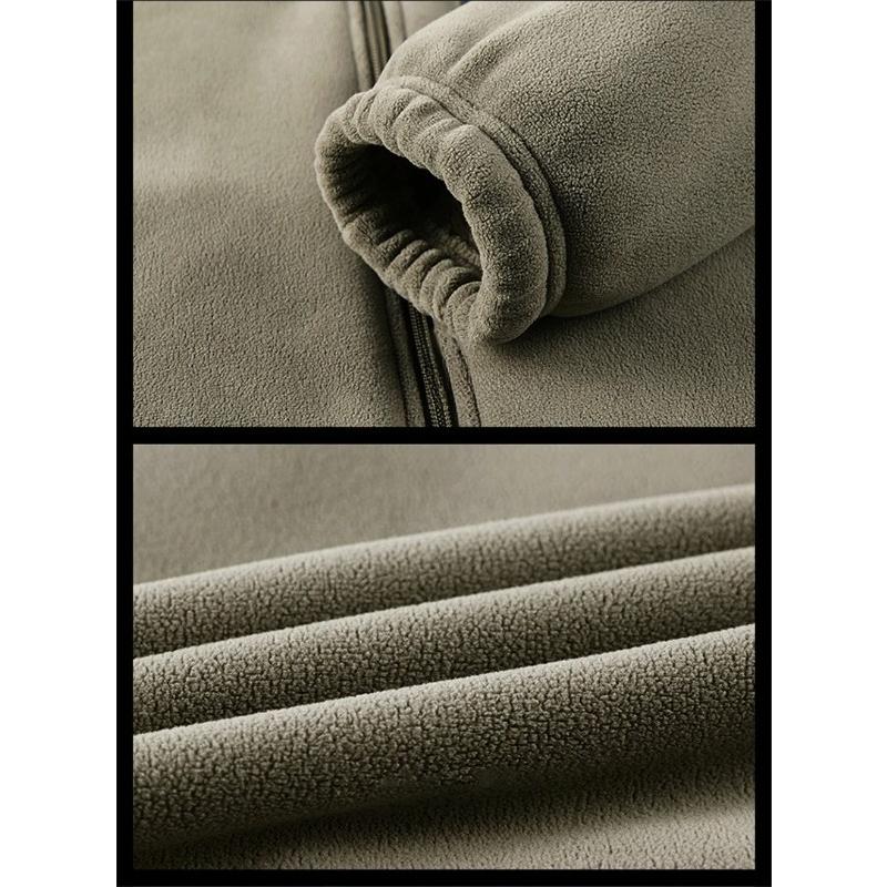 Solid Men's Fleece-Lined Bomber Jacket Winter Windproof Stand-Collar Zip-Up Thicken Warm Plush Coat Fashion Clothing
