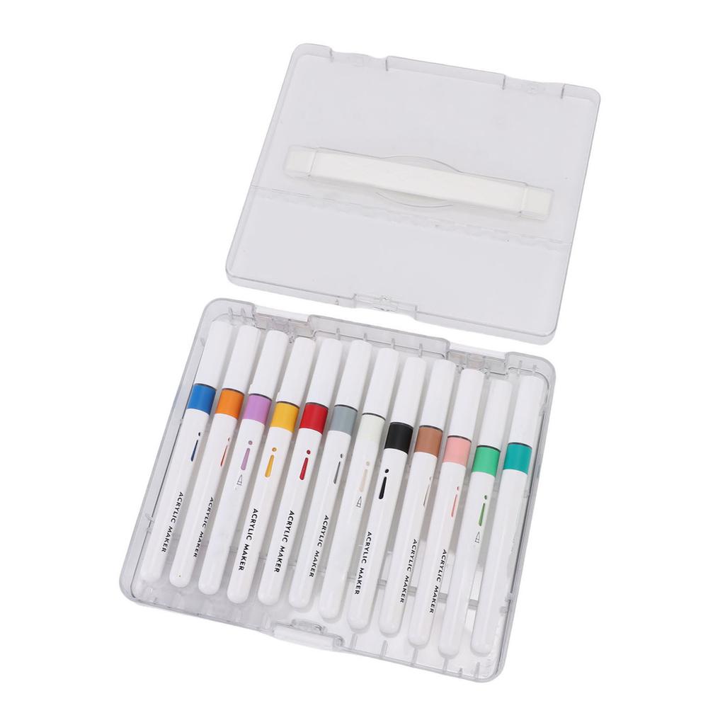 12 Colors Acrylic Paint Pen Set Direct Liquid Tip Markers for Art Writing Drawing Crafting Projects White Rod
