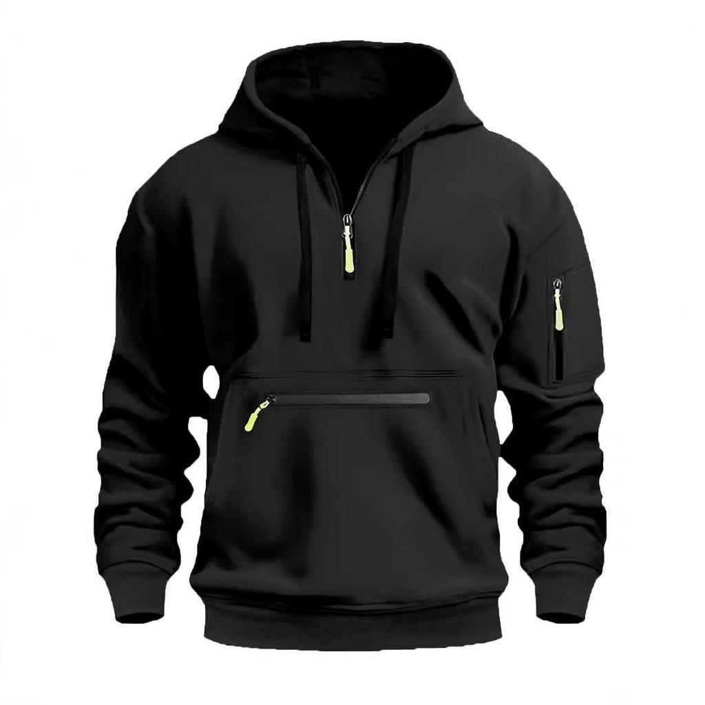 Cross-Border European Autumn/Winter Men's Multi-Pocket Zipper Pullover Sport Casual Hoodie