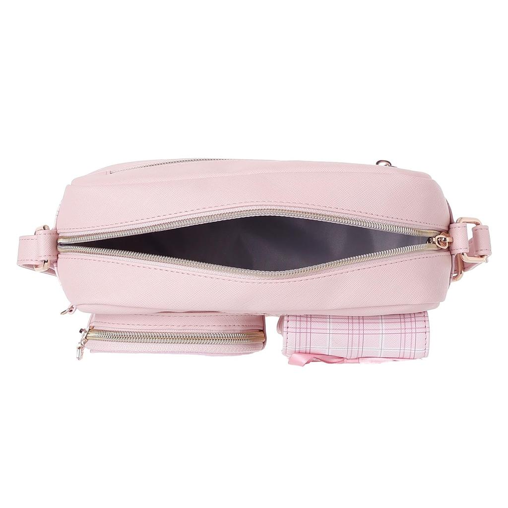 Sanrio Characters Checkered Shoulder Bag with Plush 16 X 22 X Synthetic Leather Toy, 7.5cm, (My Melody)