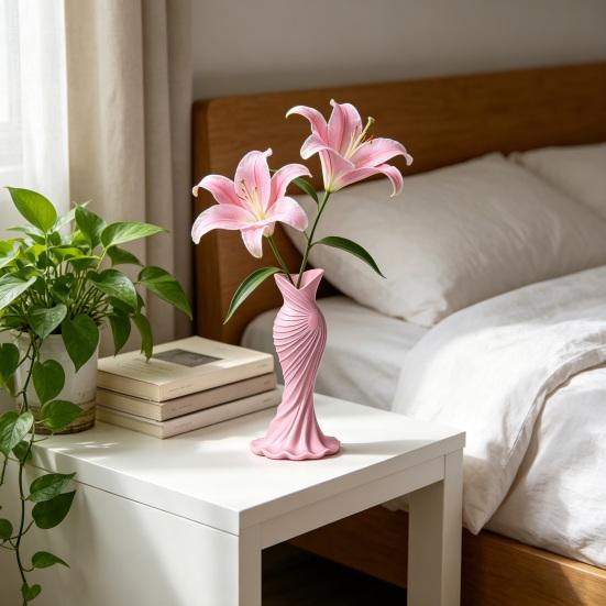 Ornaments with Formal Dress Shape Vase 3D One-Piece Molding Pearlescent Texture Flower Arrangement Ornament for Home Decor