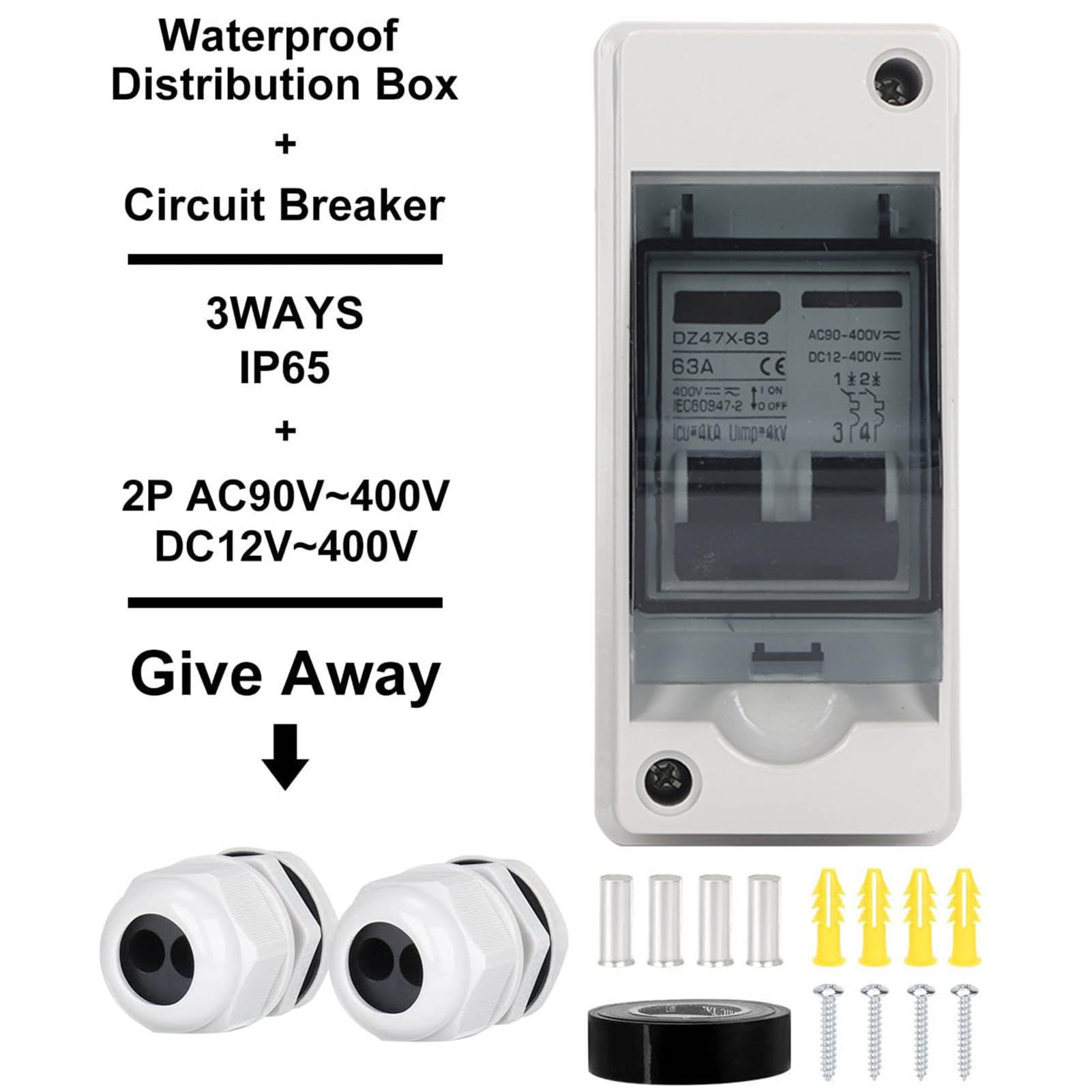 

DC Miniature Circuit Breaker 2P 63 Amp Solar Disconnect Switch Isolator for Solar PV System DC