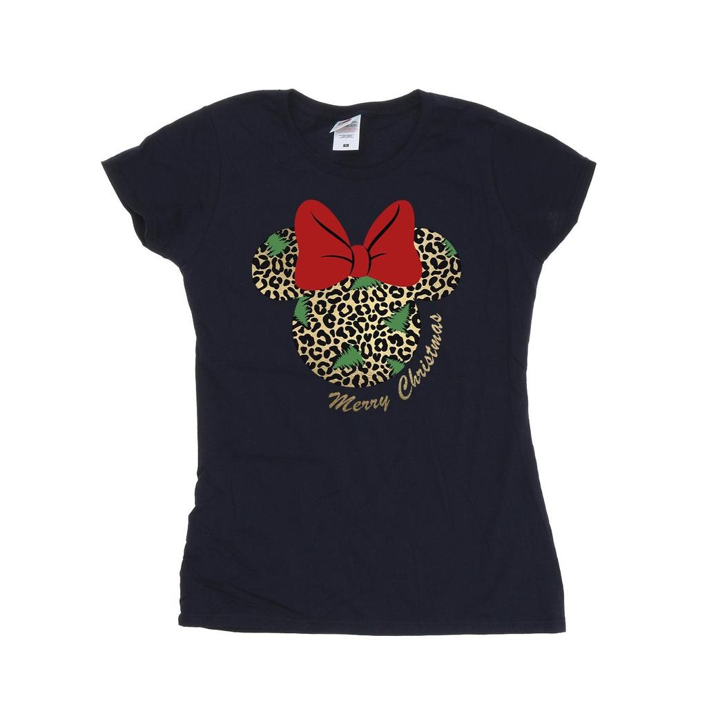 Disney Womens/Ladies Minnie Mouse Leopard Christmas Cotton T-Shirt