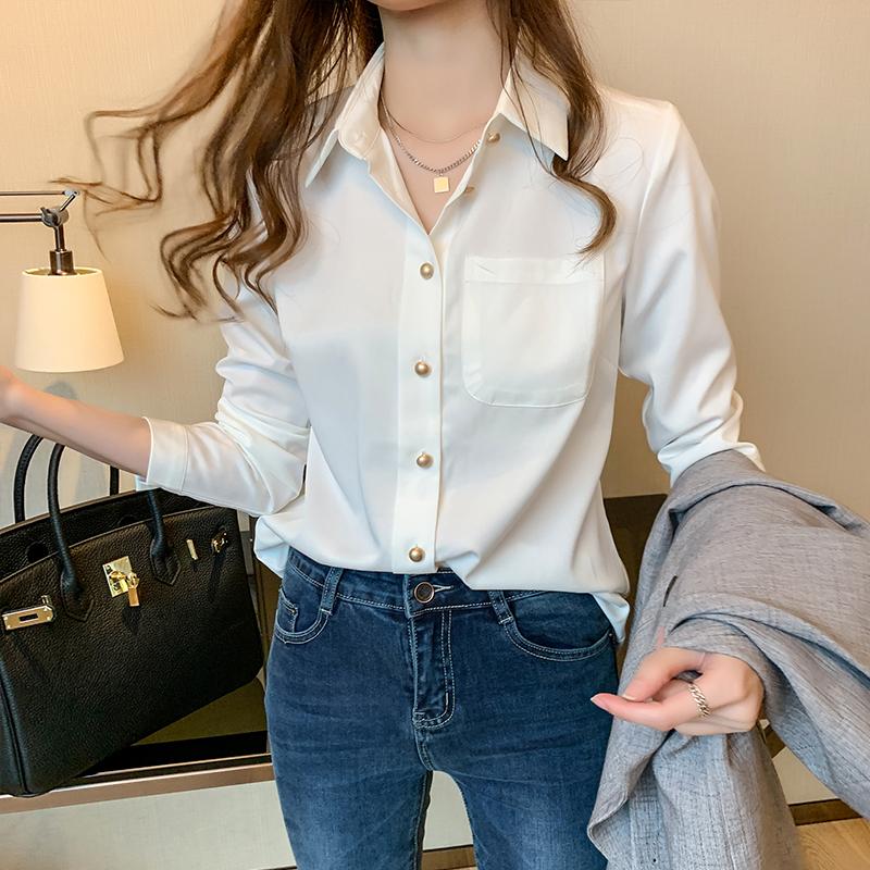 2025 Spring New Blouses Shirts Long Sleeve Turn Down Collar Office Lady White Blouse Shirt Women Tops J765