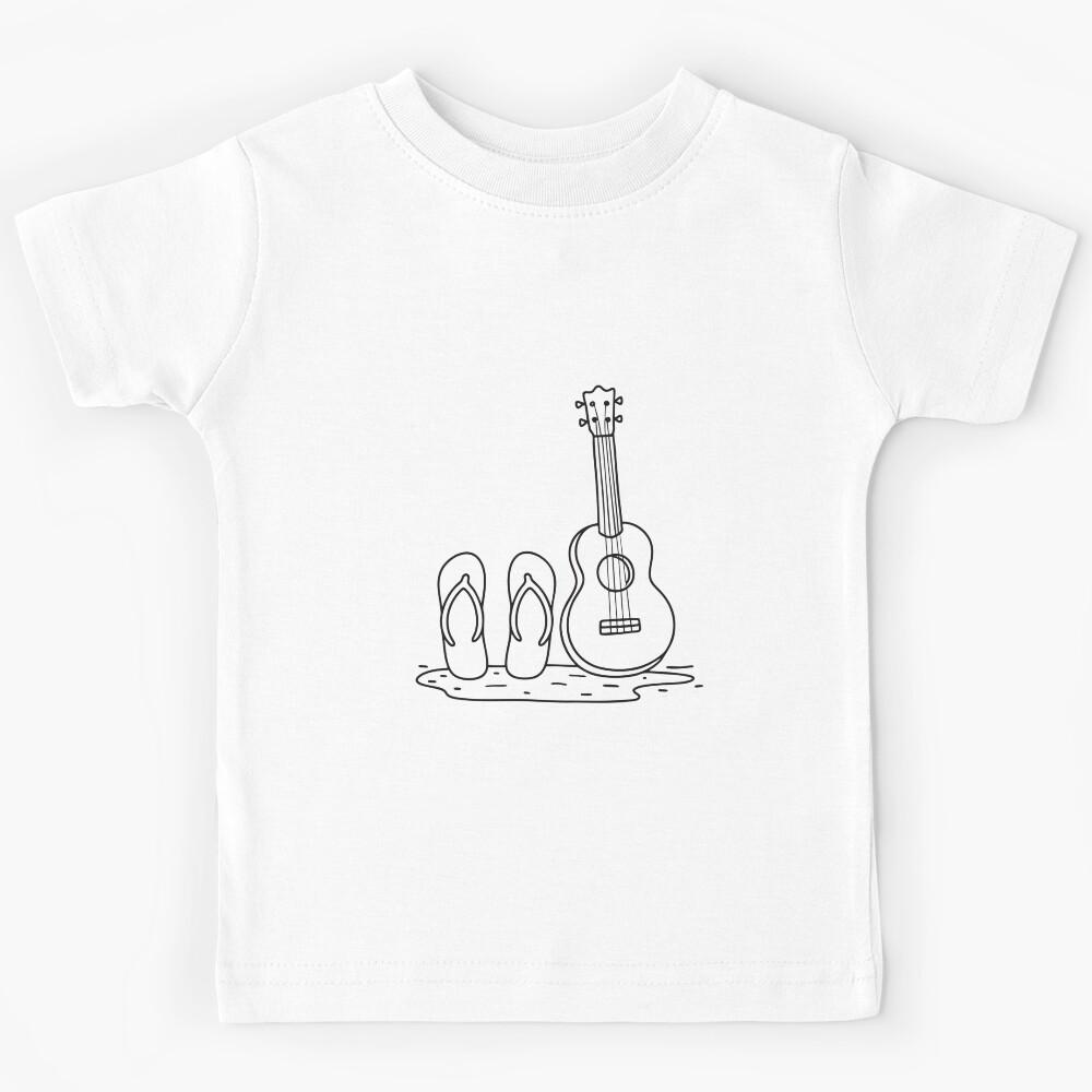 Ukulele on Sand Beside Flip Flops Kids T-Shirt 110