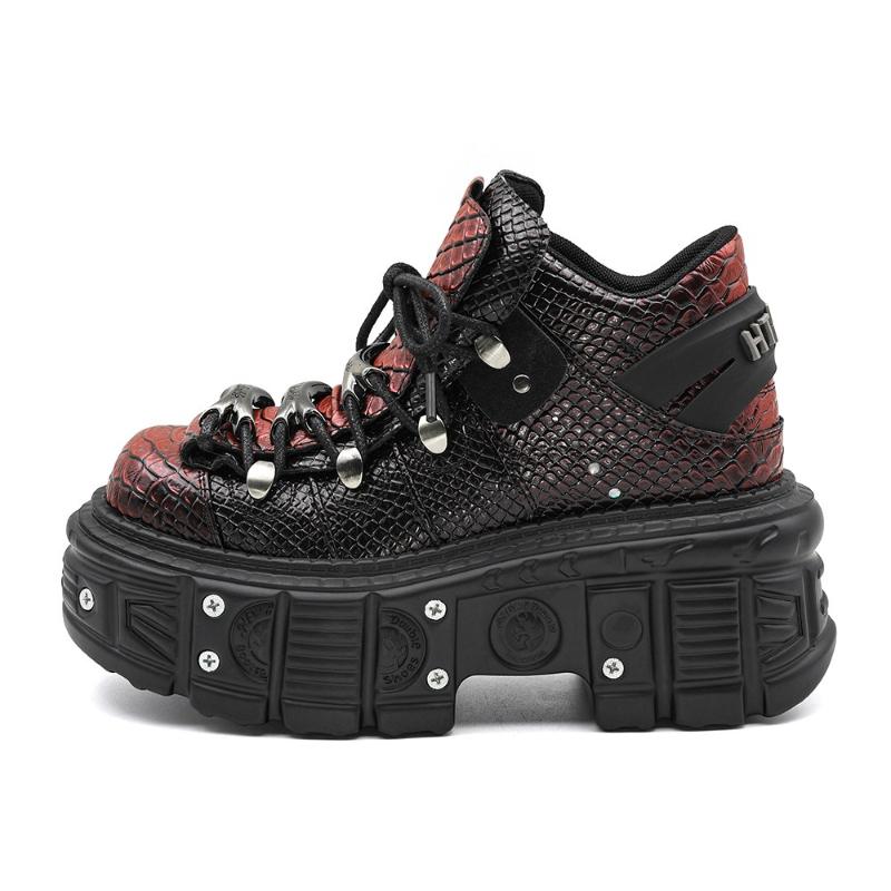Punkový styl Ženy Černá Boty Rock Metal Dekor Šněrování Výška podpatku Platforma Boty Gotický Muž Tenisky Ženy Kotníkové boty 2025 Novinka