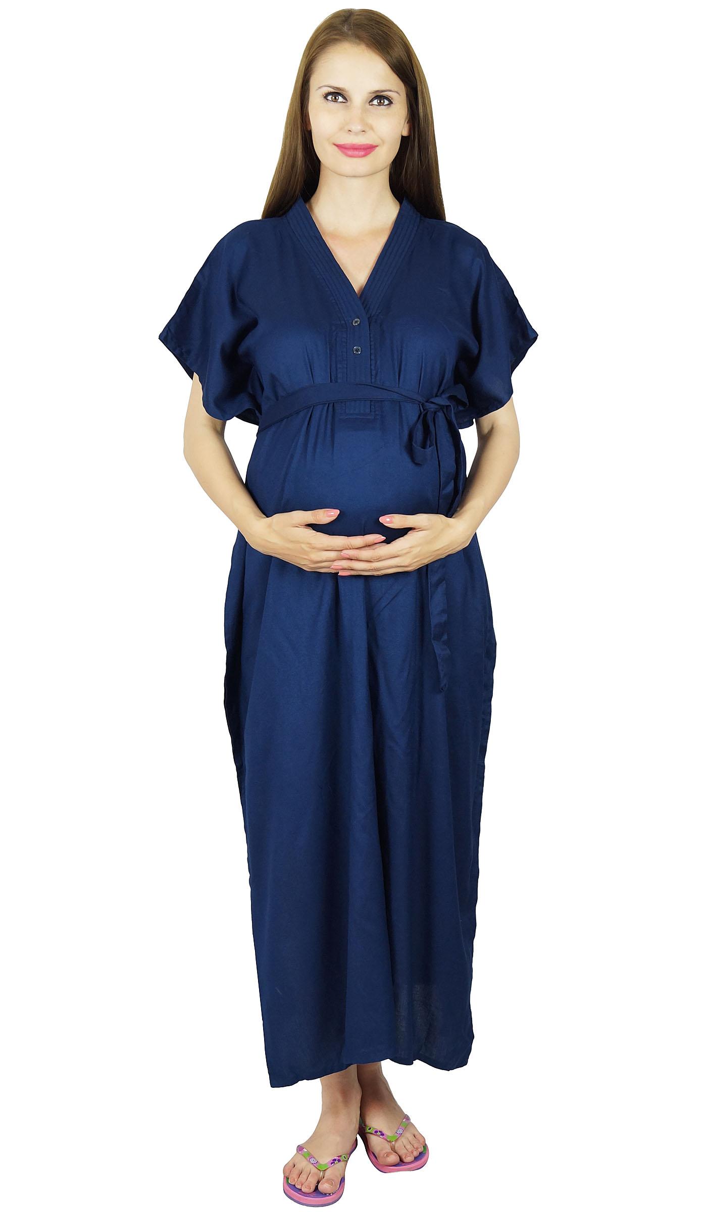 

Bimba Кафтан для пологового будинку з поясом. Нічна сукня для годування| Спереду та ззаду Size: 22-28 | Length - 52-inches темно-синього кольору