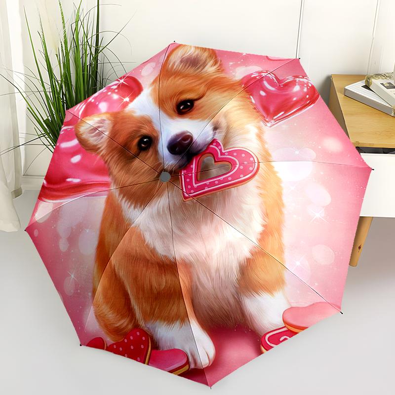 1pc Cute dog pattern Umbrella Portable Folding Umbrella Iron Frame Hole Bone Structure Outdoor Home Umbrella