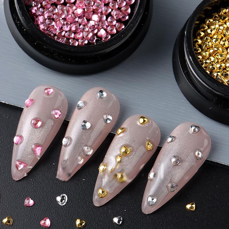 Four Color 1Box Mini Heart-Shaped Nail Jewelry Flatback Nail Charms Nail Art Accessory Gold Silver Manicure Bead