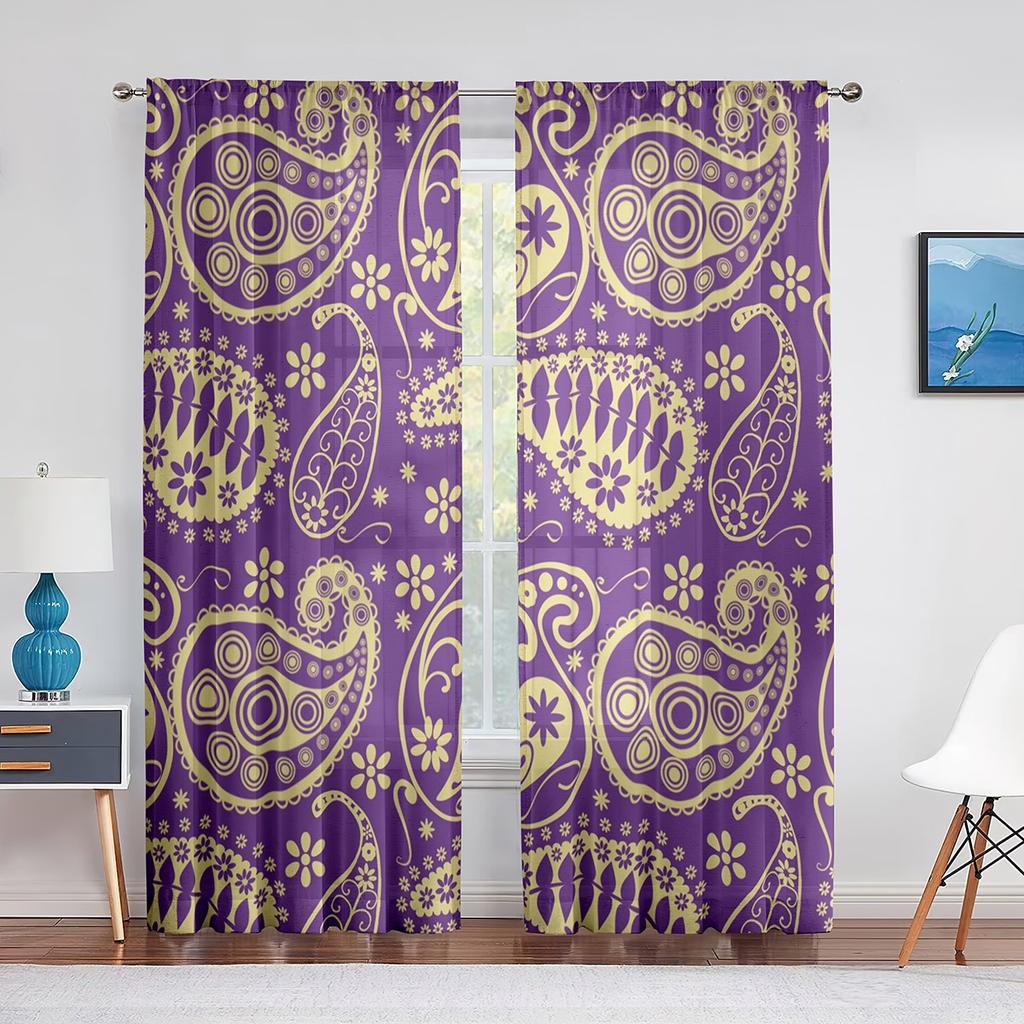 Purple Paisley Based on Traditional Eastern Pastel Design Tulle Curtain for Living Room Bedroom Decor Sheer Voile Window Curtain