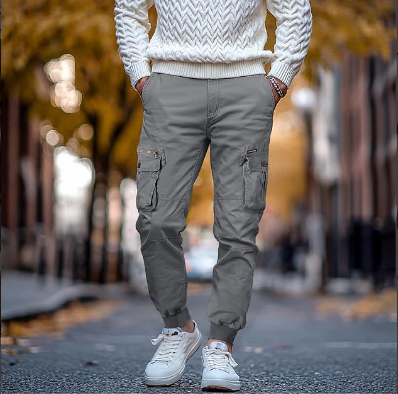 Mens Plus Size Multiple Pockets Casual Elastic Cuff Cargo Pants