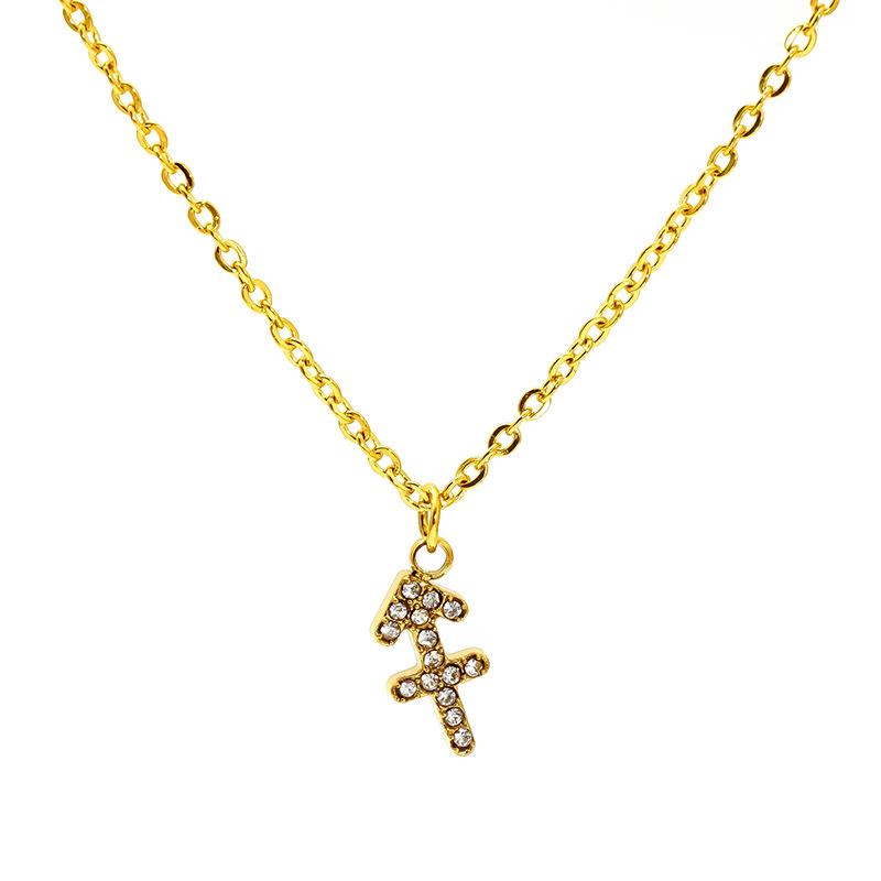Light Luxury Micro-Inlaid Zircon Twelve Constellations Titanium Steel Necklace Women'S Gold Collarbone Chain Spot