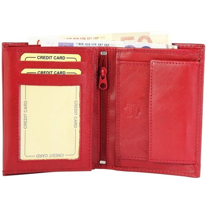 Portefeuille homme vertical - AKZENT - Modèle unique - Cuir vachette - Rouge - 10 emplacements cartes