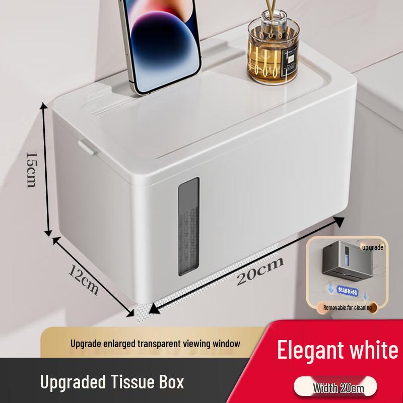 Punch-Free Wall-Mounted Waterproof Tissue Box with Phone Holder Visible Waterproof Tissue Box