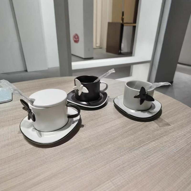 Nordic Style Minimalist Art Internet Celebrity Butterfly Ceramic Coffee Cups And Saucers, Home Office Exquisite Gifts Fashion Cups And Saucers