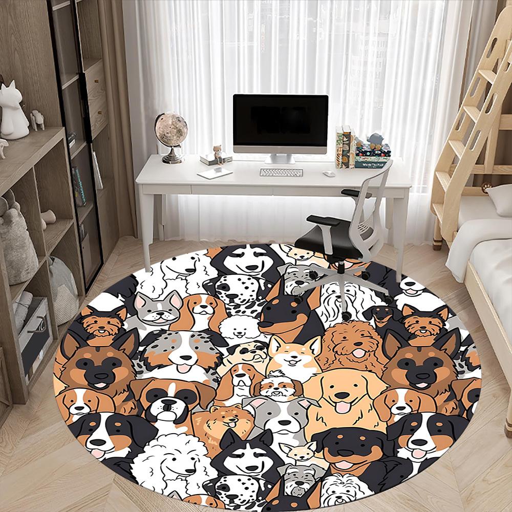 1 Stück Hunde Haustiere Büro Runder Teppich, Indoor-Matte Geeignet Für Büro, Unter Bürostühlen Schlafzimmer Wohnzimmer Heimdeko, Zimmer Deko