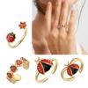 Six Dot Ladybugs Jewelry Adjustable Ring Size Vibrant Hand Painted Enamel Decoration Lightweight Copper Fashion Ring