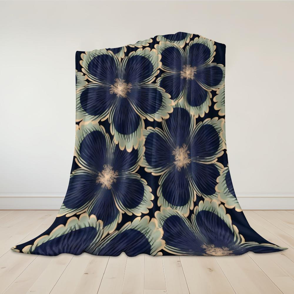 Blue Petals Flannel Blanket Warm Soft Halloween Christmas Couch Warm Cozy Decorative Decor Gift for All Season