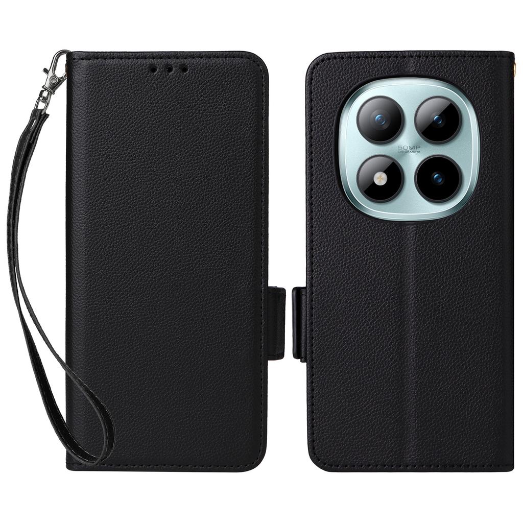 Dla Xiaomi Redmi Note 15 Pro 5G (Światowy) Etui Portfel ze Skóry z Teksturą Litchi z Paskiem na Nadgarstek