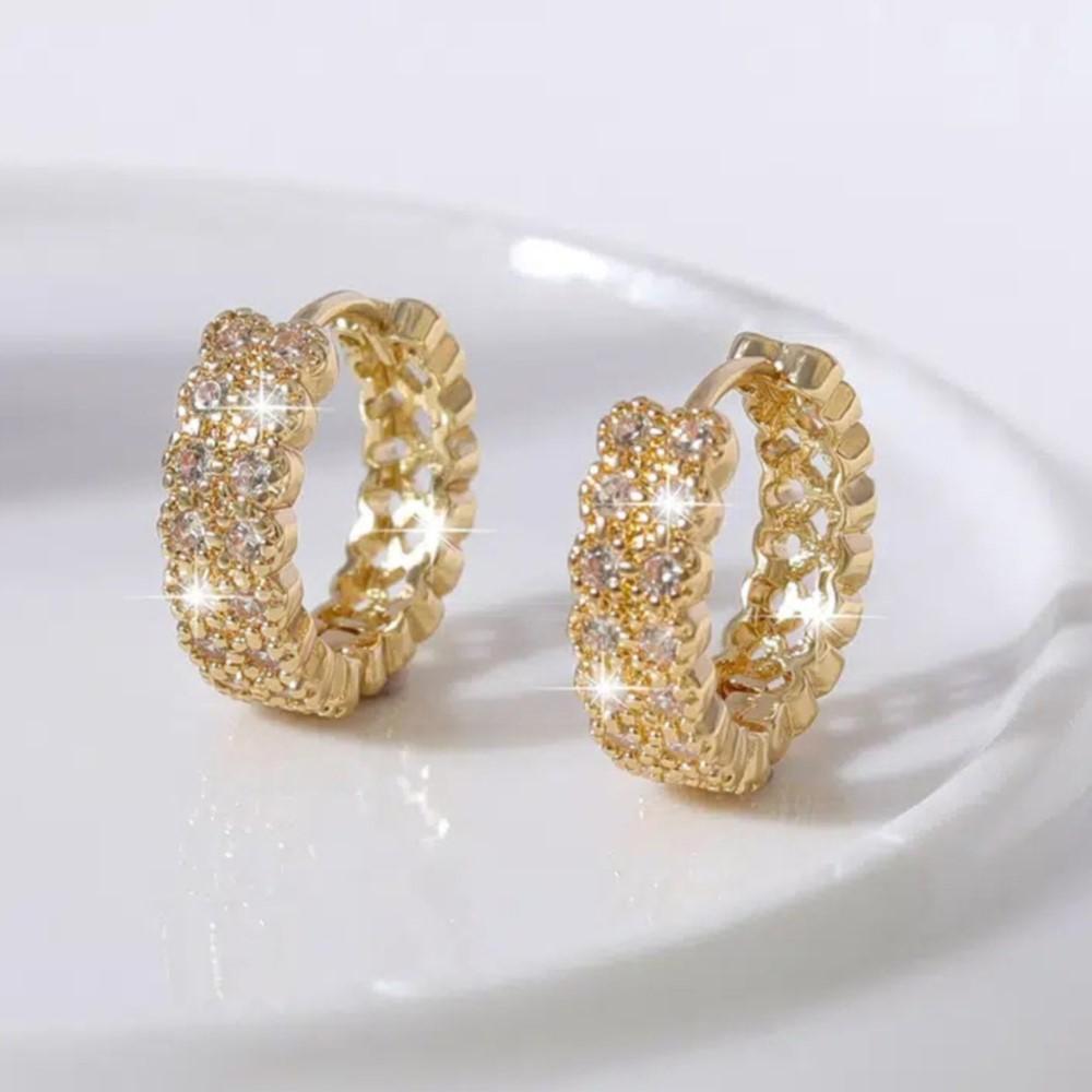 1 pair Fashionable Bohemian Style Cubic Zirconia Decorated Hoop Earrings for Women ElegantDelicate Huggies Party Jewelry Gifts