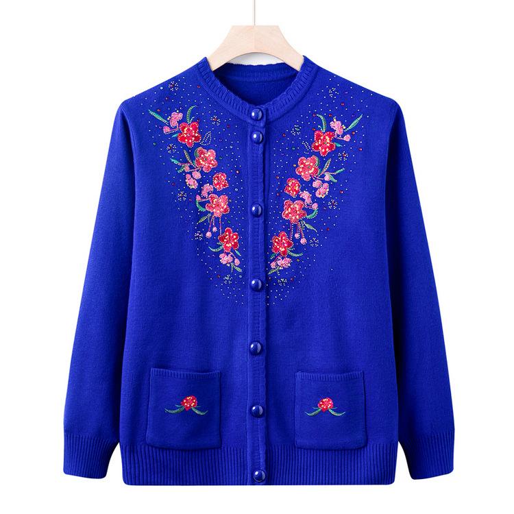 

Вязаная куртка-свитер с вышивкой для женщин среднего и пожилого возраста, бабушкина кофта, кардиган с длинным рукавом, повседневное платье для мамы, одежда для пожилой женщины 4XL