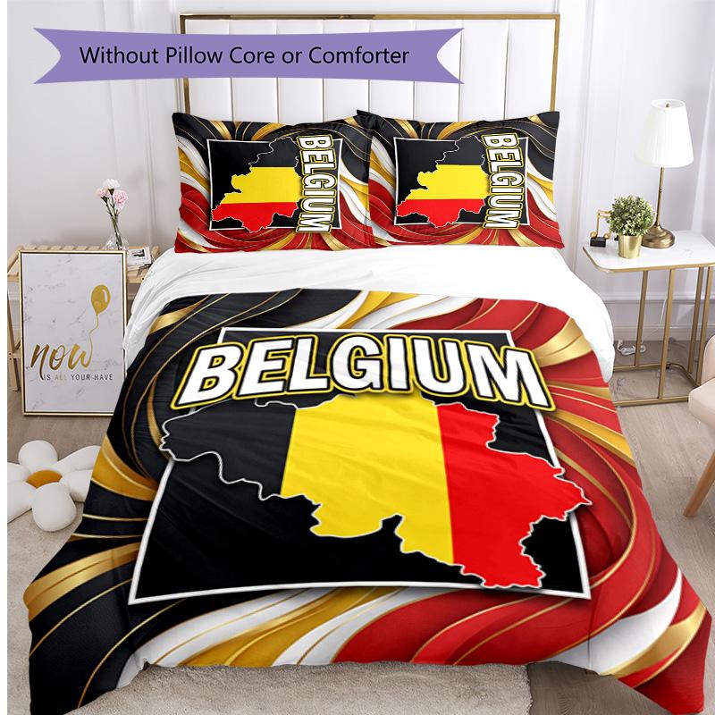 Set Biancheria da Letto Stampata Calcio Belgio 3 Pezzi Copriletto Traspirante Accogliente come Regalo per Inaugurazione Casa o Festa